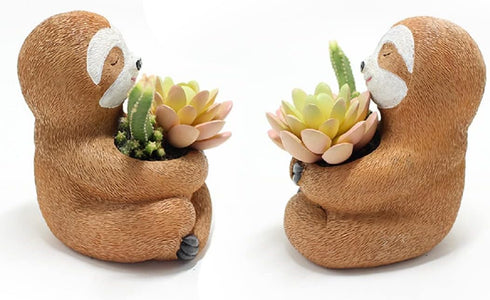 Succulent Planter Pot Animal Pot, Cactus Plant Pot Cute Sloth Design with Drainage Hole, Small Resin Flower Pot for Indoor Outdoor Decor...