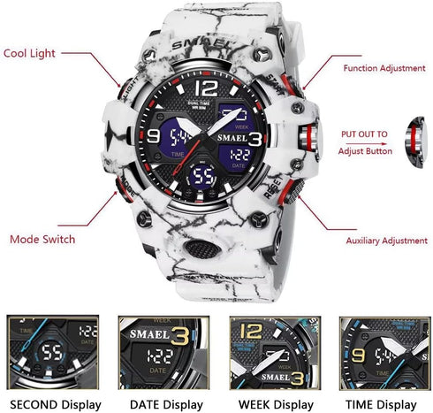 Men's Digital Watches Military Outdoor Waterproof Sports Wrist Watch Date Multi Function LED Alarm Stopwatch, White Watches for Mens...