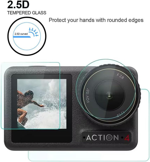 Screen and Lens Protector for DJI Osmo Action 4, Anti-Scratch 9H Ultra Clear Cover Tempered Glass LCD Display Film + Lens Protector (2 Pack) for D...