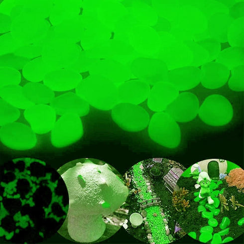 Glow in The Dark Pebbles, 100pcs Green Glowing Rocks Luminous Stone for Fish Tank, Garden Yard, Path Patio Aquariums Rocks Decor Light Up Rocks...