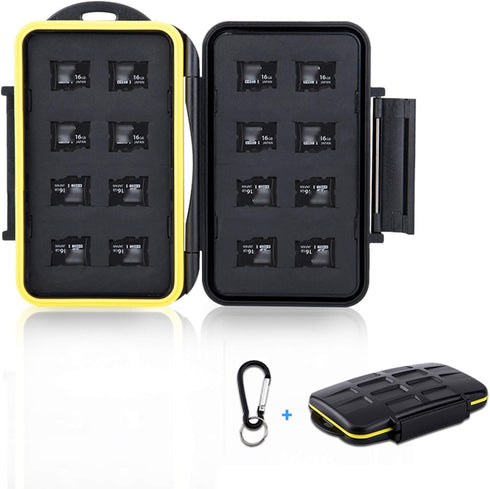 16 Slots Micro SD Card Holder, Micro SD Card Case Micro SD Micro SDHC Micro SDXC Card Storage Micro SD Card Organizer with Carabiner, Water-Resist...