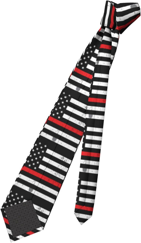 Red Line Mens Tie Firefighter Red Line American Flag Necktie,Fun Print Woven Slim Neck Ties for Men...