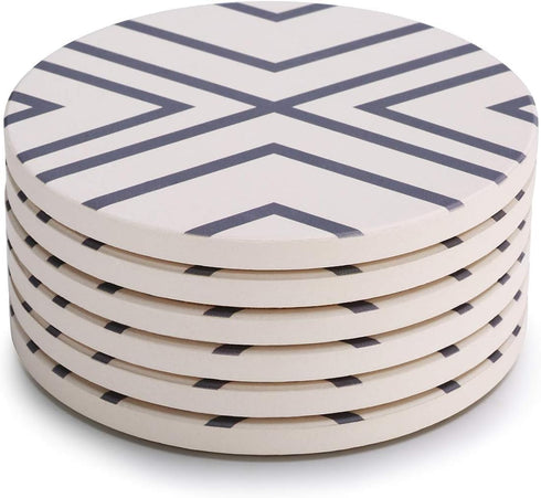 LIFVER Coasters for Drinks, Absorbent Coaster Set of 6 with Cork Base, Ceramic Drink Coasters for Cold Drinks Wine Glasses Cups Mugs, Grey-line...