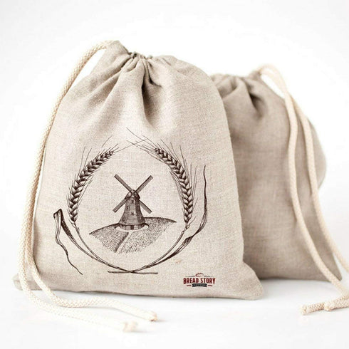 Linen Bread Bags - 3 Pack 11 x 15" Speical Art Design Natural Unbleached Linen Reusable Food Safe Storage for Homemade Artisan Bread...