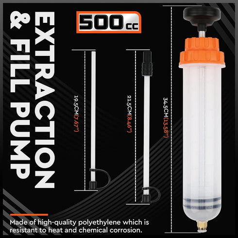 HORUSDY 500CC Fluid Extractor Automotive, Oil Extractor/Oil Syringe, Fluid Syringe Pump Manual Suction Vacuum Fuel Car Transfer...