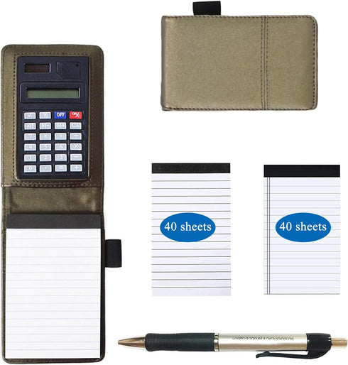 KXF Refillable A7 Pocket Journal Notebook with 2 Refill Pads & Calculator & Pen Small Shopping Note Pad Handy Memo Pad Book Ruled Reporters Nylon ...