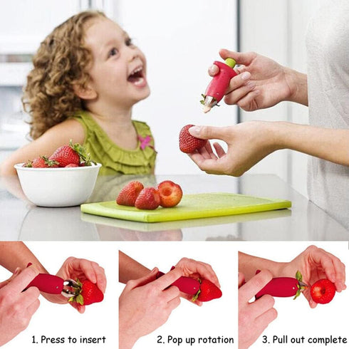 Strawberry Huller Fruit Slicer Set, Berry Stem Leaves Huller Gem Remover Removal Fruit Peeling Tool Kitchen Gadgets Corer Easy for Remove Strawber...