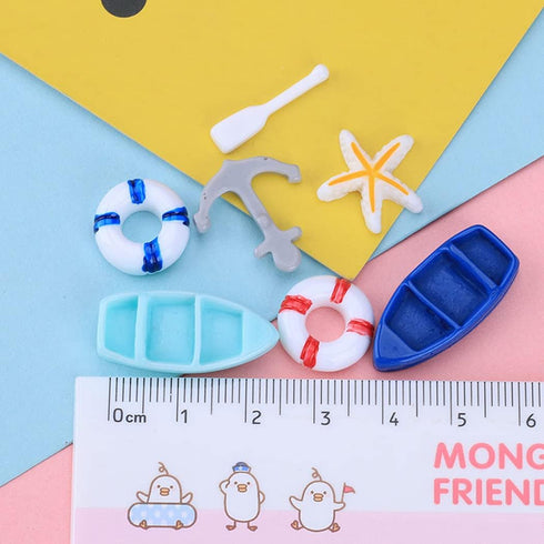 Daimay 28PCS Resin Nautical Ornaments Miniature Beach Ornament Kits Mini Seaside Oars Canoe Anchor Lifebuoy Model Micro Landscape Scenery Decor Aq...