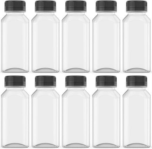 10 Pcs 8 Oz Plastic Juice Bottles Empty Clear Containers with Tamper Proof Lids for Juice, Milk and Other Beverage...
