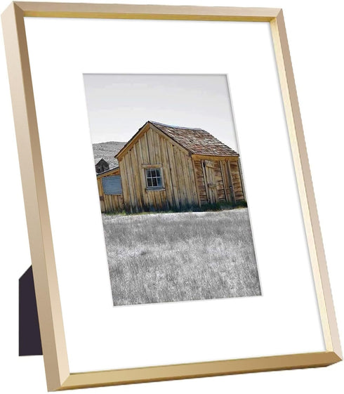 Golden State Art, 8x10 Gold Picture Frame Display Photo 5x7 with Mat or 8 x 10 Without Mat for Wall Mounting, Classic Satin Aluminum Frames with R...