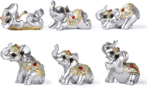 BRABUD Silver Resin Small Elephants Statues Home Decoration Collection Gift Set of 6 BS122 (Silver)...