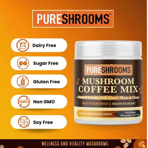 Focus & Create Adaptogenic Instant Mushroom Coffee – 50?Serve Pack with Lion’s Mane & Chaga – Brain, Focus & Immune Support (100g)...