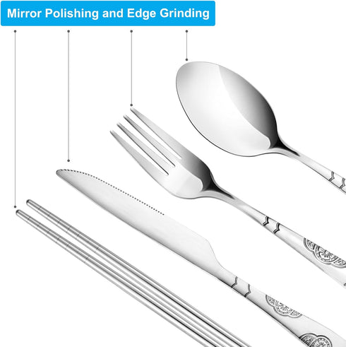 20PCS Premium Travel Utensils With Case, Stainless Steel Reusable Portable Utensils Set With Case, Lengnoyp Travel Silverware Set With Case for Lu...