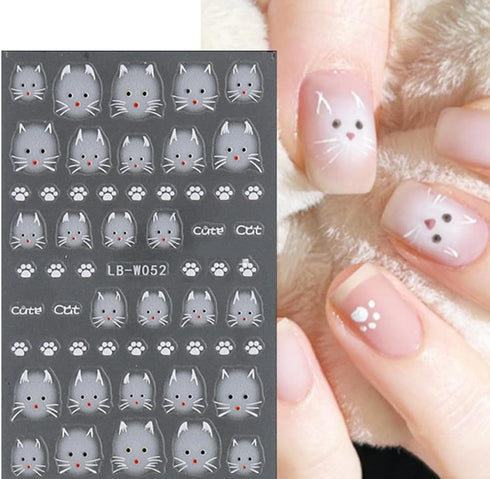 5D Embossed Nail Stickers with Tweezer,4 Sheets Nail Art Stickers Self-Adhesive Cute Cat Pattern Nail Stickers for Acrylic Nails Supplies for Wome...