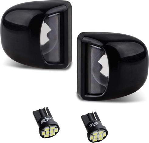 HERCOO LED License Plate Light Lamp Lens White Bulbs Black Rear Housing Compatible with 1999 after Silverado Sierra Avalanche Suburban Escalade Yu...