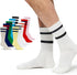3 Pack Double Striped Cotton Crew Socks Old School Athletic Basketball Gym Socks For Men...