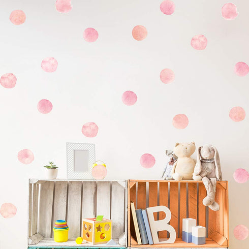 Pink Polka Dot Wall Decals 36pcs Watercolor Dots Wall Sticker for Kids, Baby Girls, Teens, and Nursery Room (6 Sheets) - Each Dot: 2.36 x 2.36 inc...