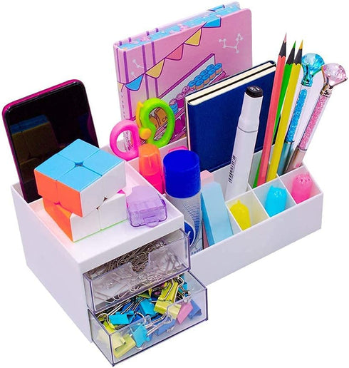 Granvela Desk Organizer Bedside Table Organizer with drawers for Home and office/school;Divided Makeup Storage and Display Box...