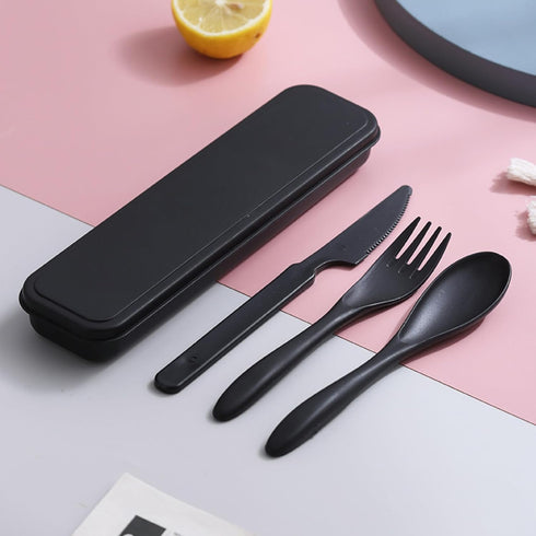 Reusable Travel Utensils Set with Case, 2 Sets Wheat Straw Portable Plastic Fork Spoons Knife Cutlery, Camping Eco-Friendly BPA Free Tableware for...