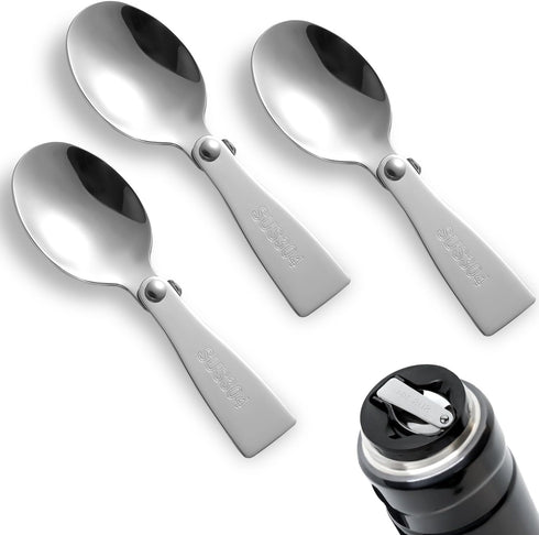 3pcs Replacement Spoon for Thermos, Foldable Spoon Portable Stainless Steel Spoon for Outdoors Travel Replacement Parts Compatible with Thermos Fu...