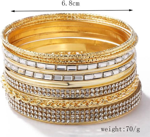 Fuqimanman2020 Boho Chunky Indian Multi Layered Stackable Textured Bangle Bracelets Set Faux Pearl Smooth Cable Bracelet Gold Tone for Women Weddi...