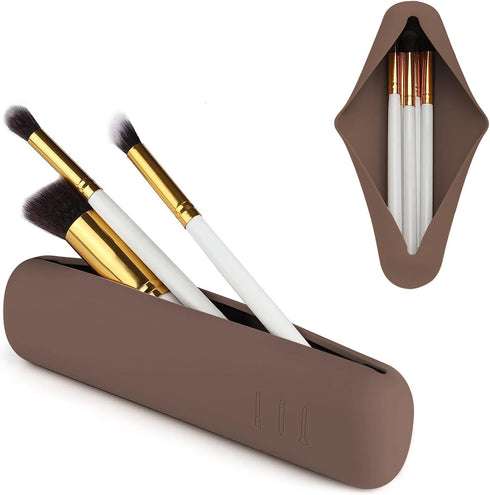 Travel Makeup Brush Holder, Silicone Makeup Brush Holder, Travel Size Toiletries Silicone Make up Bag, Soft and Durable WaterProof Makeup Brush Ba...