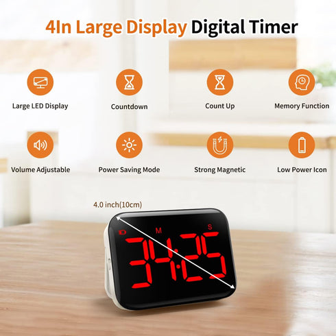 VOCOO Magnetic Kitchen Timer for Cooking with Count Up Countdown, Digital Timer Battery Powered with Large Display, 2 Brightness and Volume Levels...