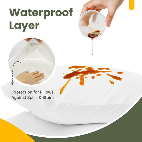 Queen Size Pillow Protector with Zipper (Set of 2)?Waterproof Pillow Covers Pillow Cases Protect Pillow from Liquid,for 20 x 30 Inches Pillows...