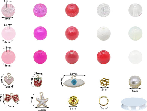 Pamir Tong 640PCS 8mm Assorted Glass Beads for Jewelry Making Kit,Round Valentine Beads, Bracelet Space Loose Beads for Jewelry Making Earring, Ne...