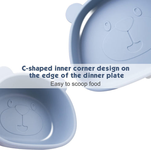 Suction Plates for Baby,4 pcs Divided Placemat Dish for Toddlers and Kids,Baby Spoon Fork Set for Toddlers,Silicone Plates for Kids (Blue)...