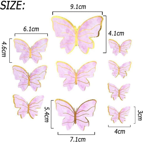 20PCS Gold Pink Purple Butterfly Cupcake Toppers - Handmade Cake Decorations for Girls Baby Shower Wedding Birthday Party Decor - Mixed Size...