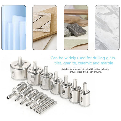 16PCS Diamond Hole Saw Drill Bits Set Kit for Ceramic, Premium Glass Drill Bit for Bottles,Pots, Marble, Granite Stone, Tile Cutting, 1/4 to 2 Inc...