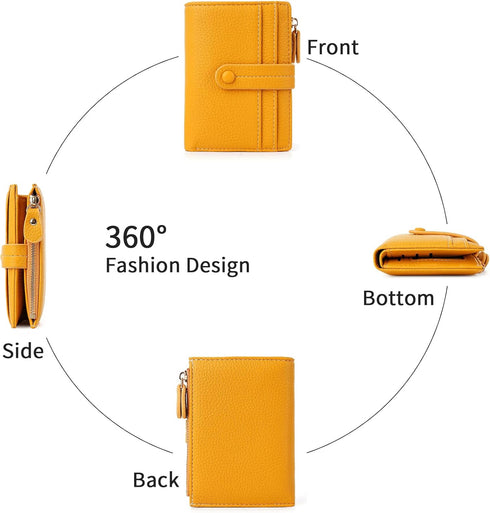HKCLUF Small Wallet for Women,RFID Blocking Bifold Wallets Zipper Leather Coin Purse Credit Card Holder Wallets With ID Window(Yellow)...