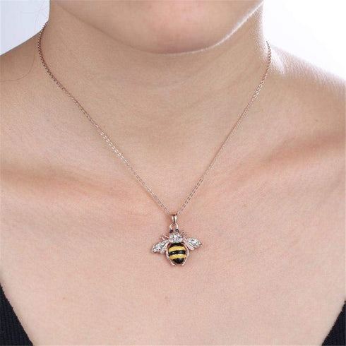 Elegent Crystal Yellow Little Bee Colored Glaze Drip Honey Bee Little Bumblebee Pendant Necklace...