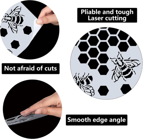 GORGECRAFT 8.27"x11.7" Bee Honeycomb Theme Stencil Plastic Drawing Art Reusable Template Sets Hexagon Reusable Template for Wall Wood Tile Floor F...