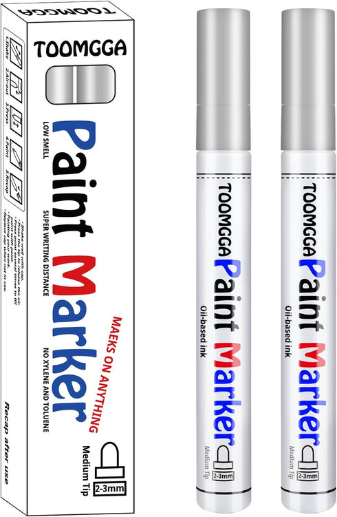 Silver Paint Pens Paint Markers Permanent Markers Oil Based for Metal Wood, Paint Pens for Metal, Car Tyre,Wood, Plastic, Rock Painting, Glass, Cr...