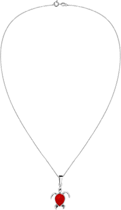 AeraVida Trendy Casual Sea Turtle Reconstructed Red Coral Unisex .925 Sterling Silver Pendant Necklace...