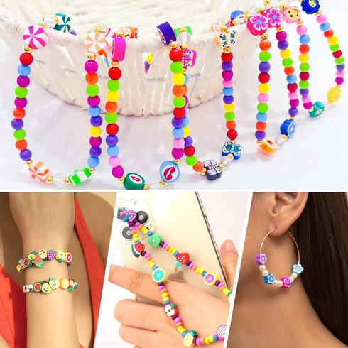 JOICEE 480PCS Fruit Flower Polymer Clay Beads, 24 Style Cute Heart Mushroom Clay Beads Charms for Jewelry Necklace Earring Making, DIY Bracelet Ma...
