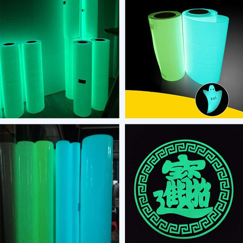 guangyintong Glow in The Dark Heat Transfer Vinyl Rolls, 12" x 5ft Luminous Blue Iron on Vinyl for T Shirts, PU Elastic HTV Vinyl for All Cutter M...