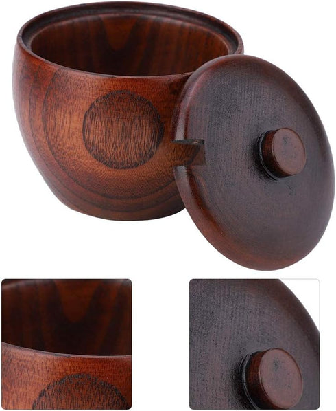 Raguso Solid Wood Jar,1pc Seasoning Pot Salt Sugar Chili Storage Bowl With Spoon And Lid Kitchen Tool Home Restaurant Food Shop Foodstoragecontain...