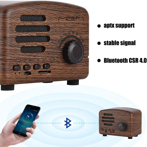 Wireless Bt Speaker, Portable Wooden Retro Desktop Speaker Bass Stereo FM Radio Speaker Support USB TF Card Fit for Travel Home Beach Bathroom Out...