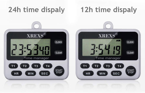 XREXS 4-Channel Digital Kitchen Timer Clock with Large LCD Display, 4 Groups Simultaneous Timing Countdown Up Pocket Timer, Magnetic Attachable (B...