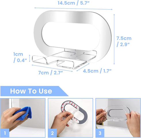 Daily Treasures 2Pcs Mirror Wall Phone Holder, Adhesive Wall Mount Cell Phone Stand Acrylic Phone Wall Mount for Bathroom Kitchen Shower Dorm Mirr...
