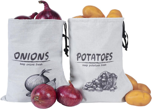 Potato Onion Storage Bag, Reusable Potato and Onion Storage Bag for Pantry, Vegetable Storage Bags with Drawstring Closure, Blackout Liner for Sho...