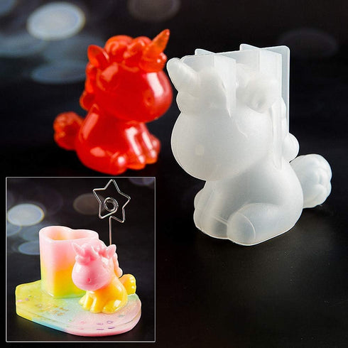 3Pcs Big & Small Unicorn and Stand Base Silicone Resin Molds Epoxy Resin Casting Mold for Necklace Pendant Jewelry DIY Craft Tool Chocolate Candy ...