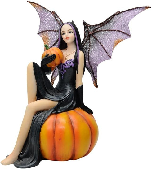 Comfy Hour Fairyland Collection 6” Dark Fairy Witch Holding and Sits on a Pumpkin, Polyresin Figurine, Halloween Theme Gift, Home Decoration and C...