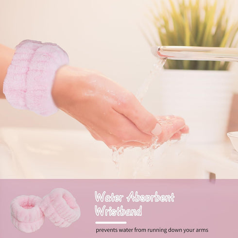 Spa Headband, 4 Pcs Face Wash Wristbands Set, Reusable Spa Skincare Towel Headband for Washing Face, Non Slip Hair Shower Puffy Makeup Headbands f...