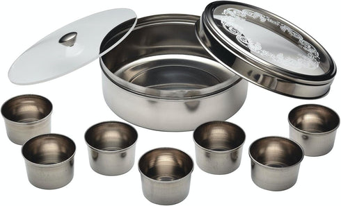 KitchenCraft World of Flavours Indian Spice Box for Masala Dabba, 7 Spice Pots + Large Spice + Cover + Lid, Stainless Steel, 17 x 7 cm...