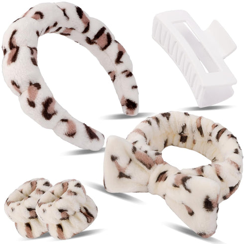 Canitor Spa Headband Wrist Bands Set with Hair Clips Skincare Headband for Washing Face Non Slip Puffy Terry Cloth Makeup Headband Cute Women Teen...