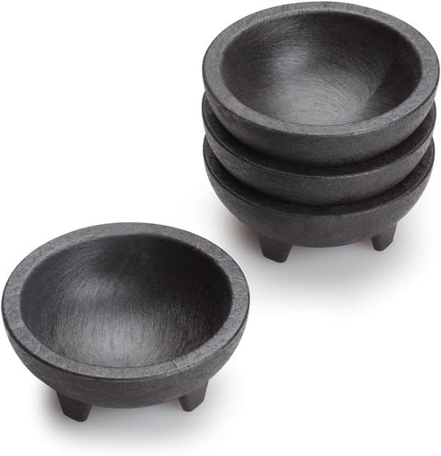 Black 3-Legged Plastic Molcajete Salsa Bowls for Homemade Dips, Party Foods, Picnic Condiments, Sauces & Toppings (2 Pack, 11 oz) by Enqargo...